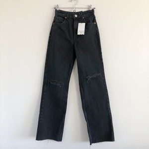 NWT ZARA High Rise Wide Leg Distressed Jeans 2